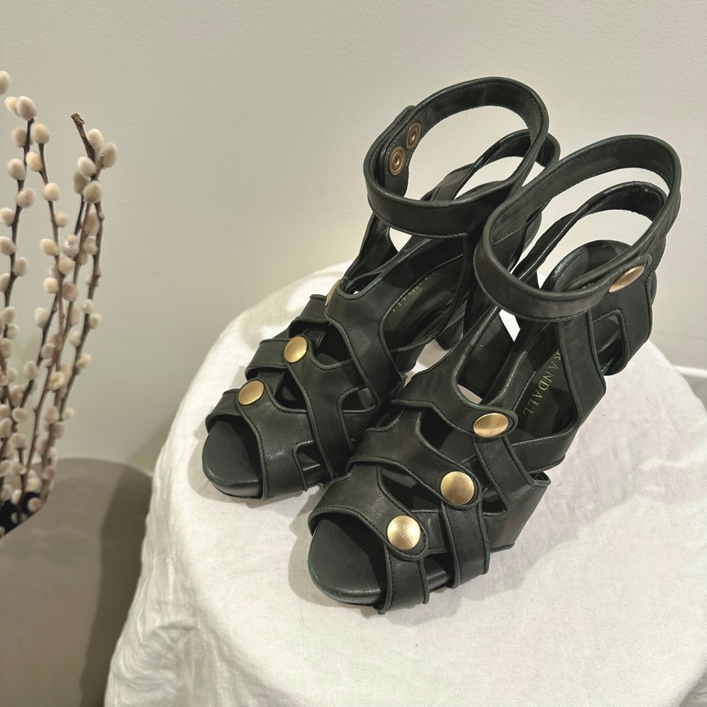 Loeffler Randall Green Leather Heeled Sandals